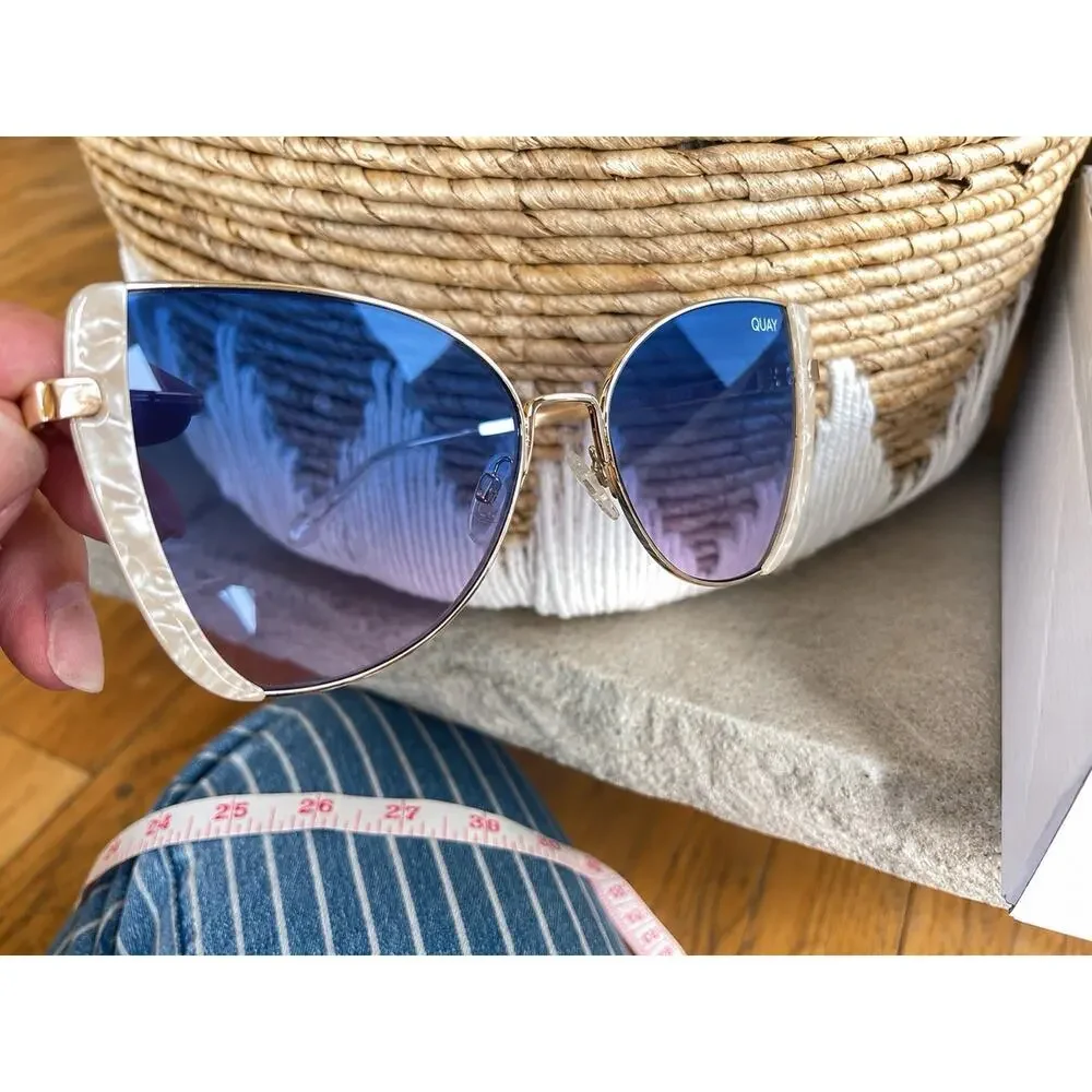 Quay Australia X Love Island Glow Up Sunglasses Blue Pink Gradient Cat Eye +case - Picture 8 of 14